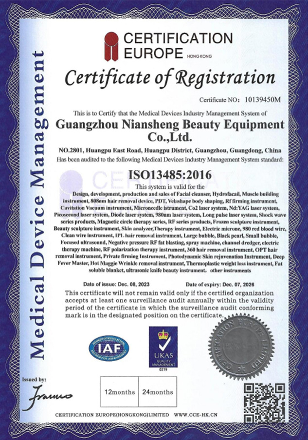 Niansheng Beauty Equipment : FDA CE ISO ROHS Certificate