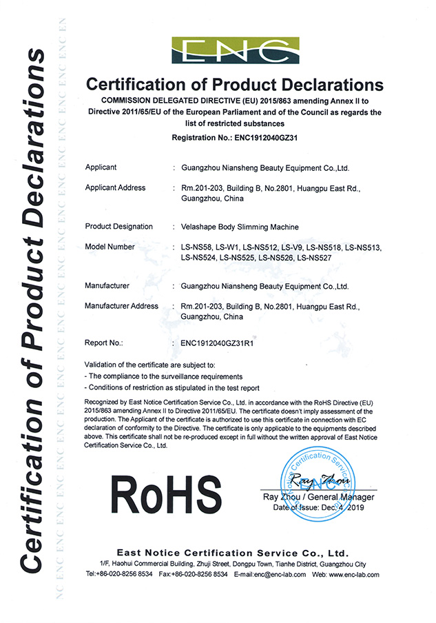 Niansheng Beauty Equipment : FDA CE ISO ROHS Certificate